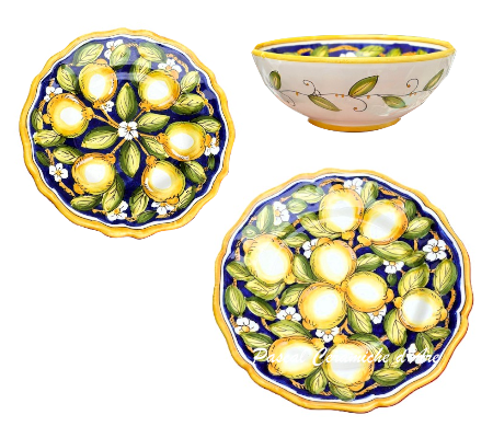 Blue Lemon 3-piece place setting hand-painted Italian ceramic