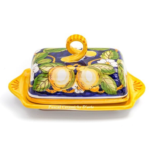 Blue Lemon butter dish with decorated lid