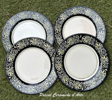 C1 Black Set of 4 hand-painted ceramic appetizer plates
