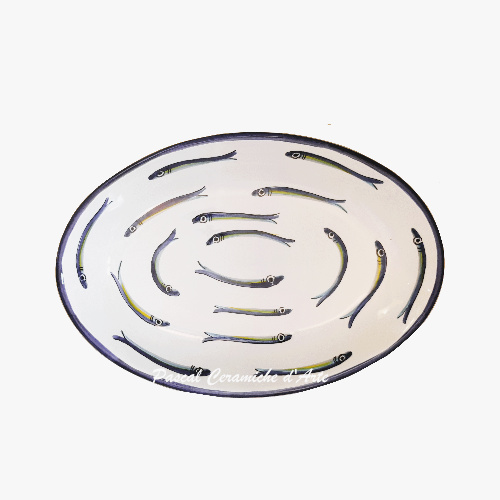 Anchovy hand-painted ceramic deep oval platter medium size