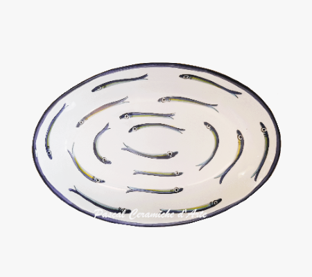 Anchovie hand-painted ceramic deep oval platter