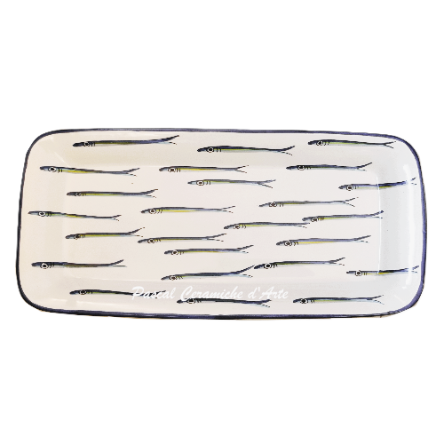 Large anchovy rectangular platter hand-painted in Italy