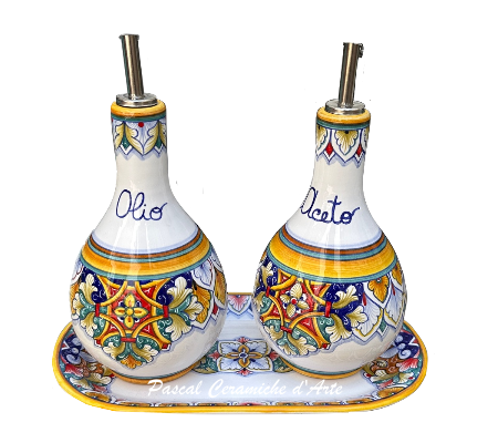 Oil & Vinegar bottles set with tray dec. Vario Antico TAV B+C