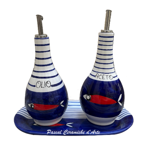Oil & Vinegar bottles set with tray dec. Funny Fish - Image 7