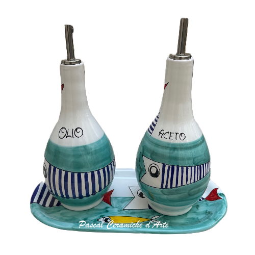 Oil & Vinegar bottles set with tray dec. Funny Fish - Image 6