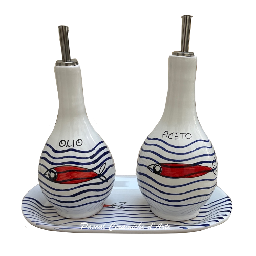 Oil & Vinegar bottles set with tray dec. Funny Fish - Image 8