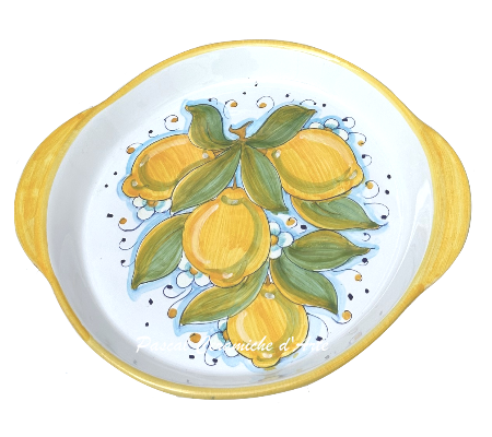 Big round tray dec. Lemons & leaves