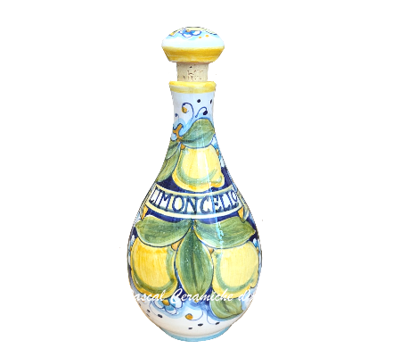 Limoncello bottle with stopper dec. Lemon & leaves VS