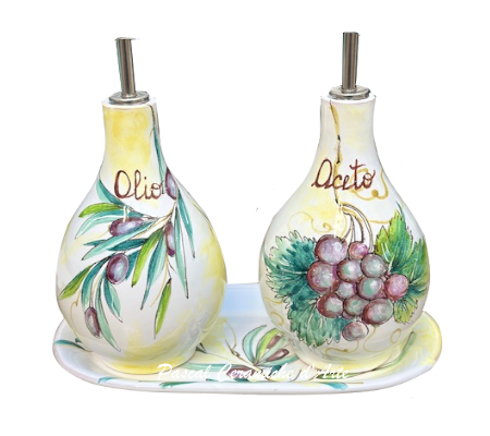 Oil & Vinegar set with tray dec. Olives