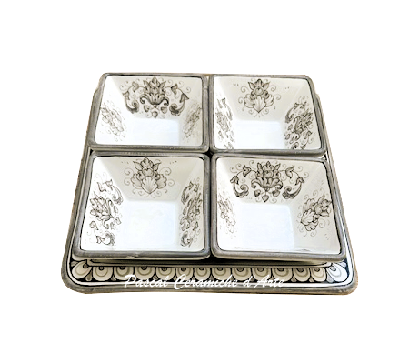 Appetizer set 4 pieces & square dish dec. City Gray