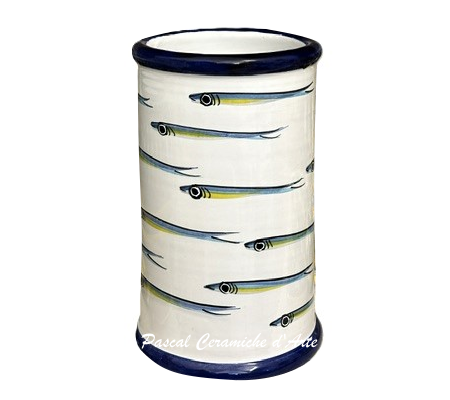 Anchovy utensil holder hand-painted Italian ceramic