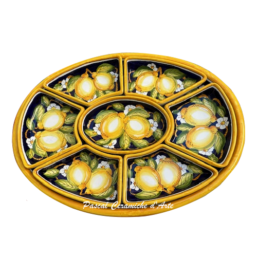 Blue Lemon large oval appetizer set with seven bowls