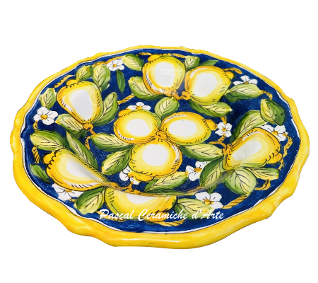 Blue Lemon Italian pasta plate handmade and hand-painted in Italy