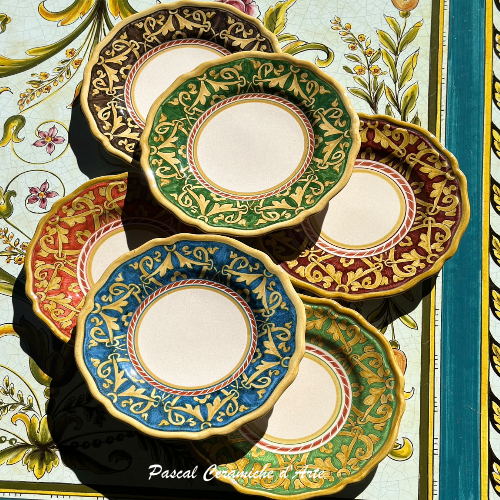 set of 6 hand-painted ceramic appetizer plates Baroque